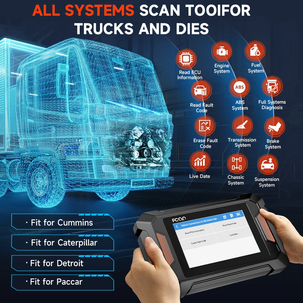 Fcar F803 Heavy Duty Diagnostic Tool DPF Regen for Cummins Caterpillar Detroit Paccar Engine For Truck All System HD OBD Scanner