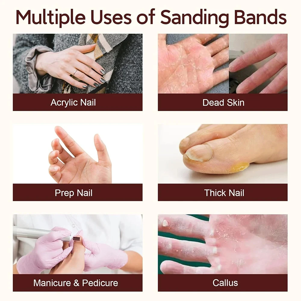 أربطة صنفرة لمثقاب الرملي ، أربطة صنفرة ، مطحنة ملفات ، طقم رباط سنفرة للأظافر الأكريليك ، مزيل الجل ، أداة باديكير للأظافر ، #5