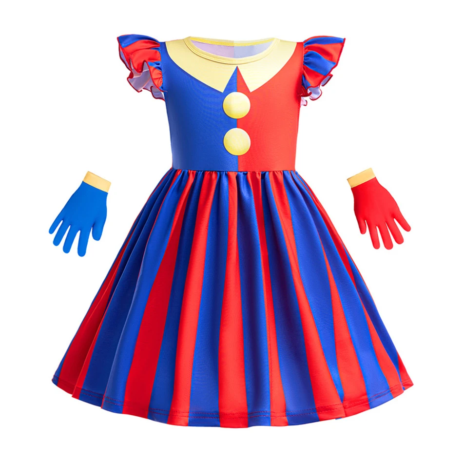 Erstaunliches Zirkus-Cosplay Pomni-Kostüm Mädchen-Clown Bühnenkostüm Kinder Karneval Halloween Party Kleid Geburtstagsgeschenk – Detail 2