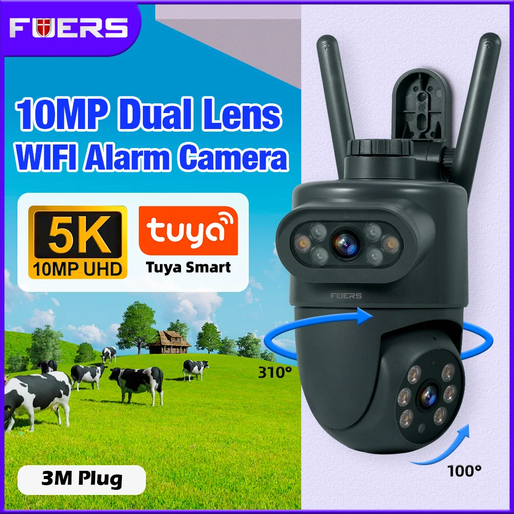 

FUERS 5K 10MP Dual Lens IP Camera Tuya Smart Home Security Auto Tracking Wireless Alarm WIFI CCTV Surveillance Outdoor Camera 3M