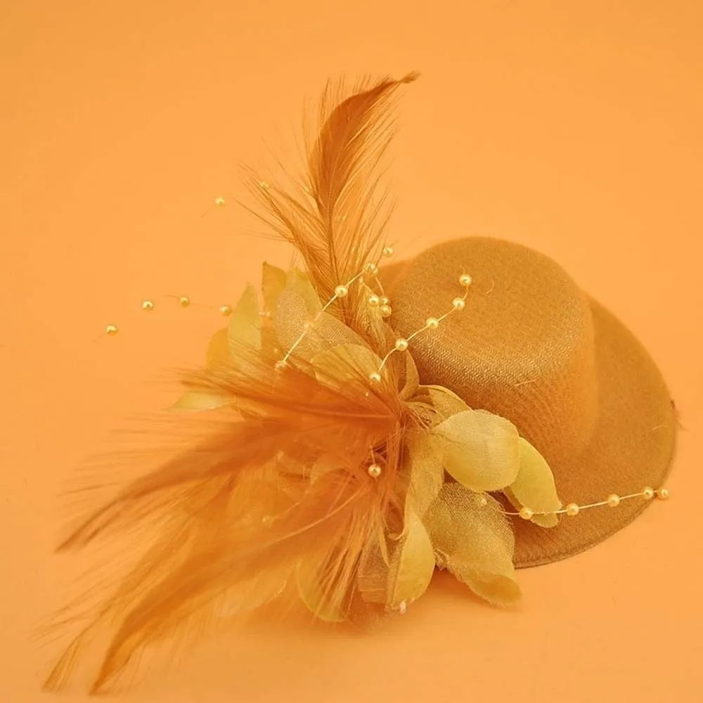 Mesh Feather Top Cap Hairpin Solid Color Elegant Mini Fascinator Hair Clip Headdress Exquisite Hair Accessories for Girls