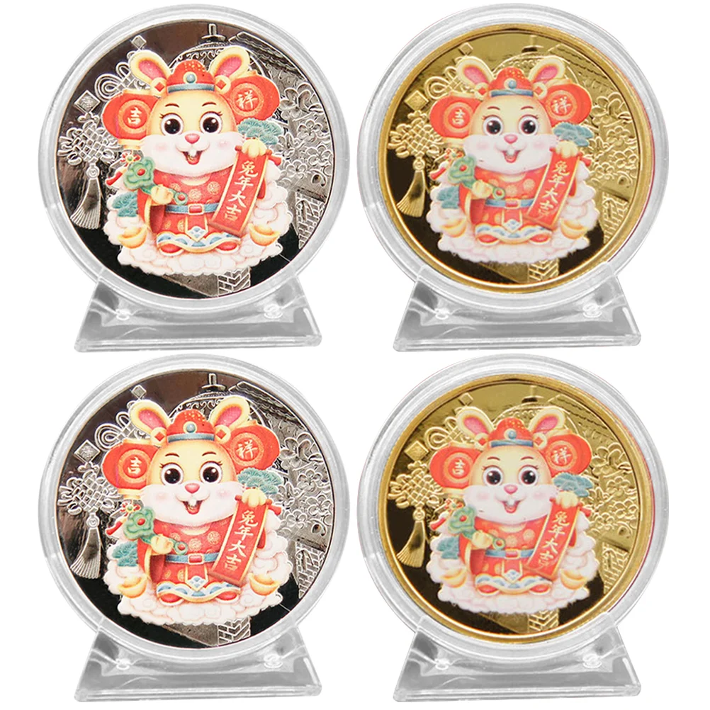 4 Pcs Rabbit Medal Commemorative Coins Adorable Decors Bunny Souvenir Ornament Memorable 2023 Party Supplies The Gift