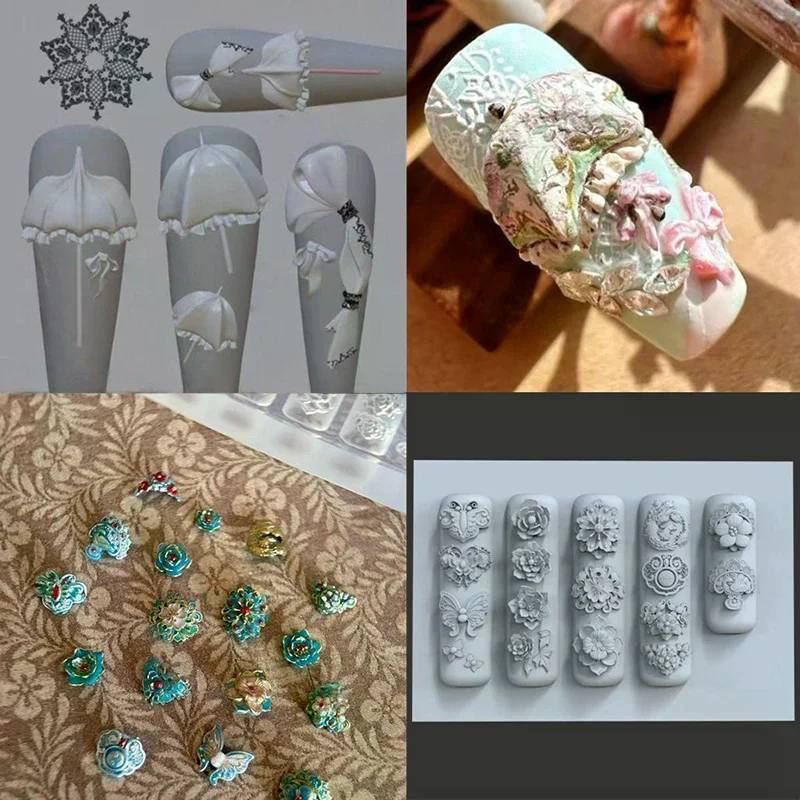 الصينية الرجعية فراشة نمط سيليكون قالب الأظافر الكرتون حلم الدانتيل مظلة 3D مجوهرات الأظافر قالب الأظافر الفني والإبداعي #2