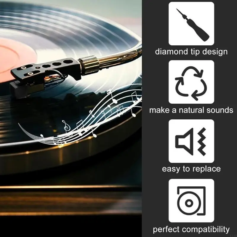 K1AD Record Player Replacement Needle Plastic Texture ติดตั้งง่ายด้วยแปรง