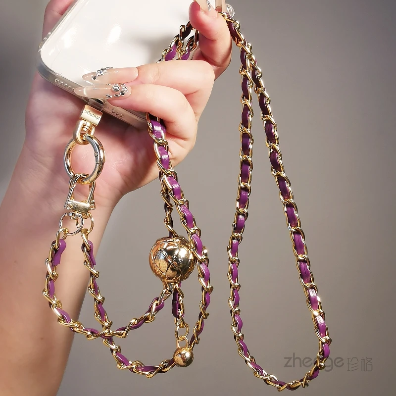 

Ins Fashion Crossbody Phone Strap, Leather Metal Chain, Adjustable Shoulder Strap for Travel