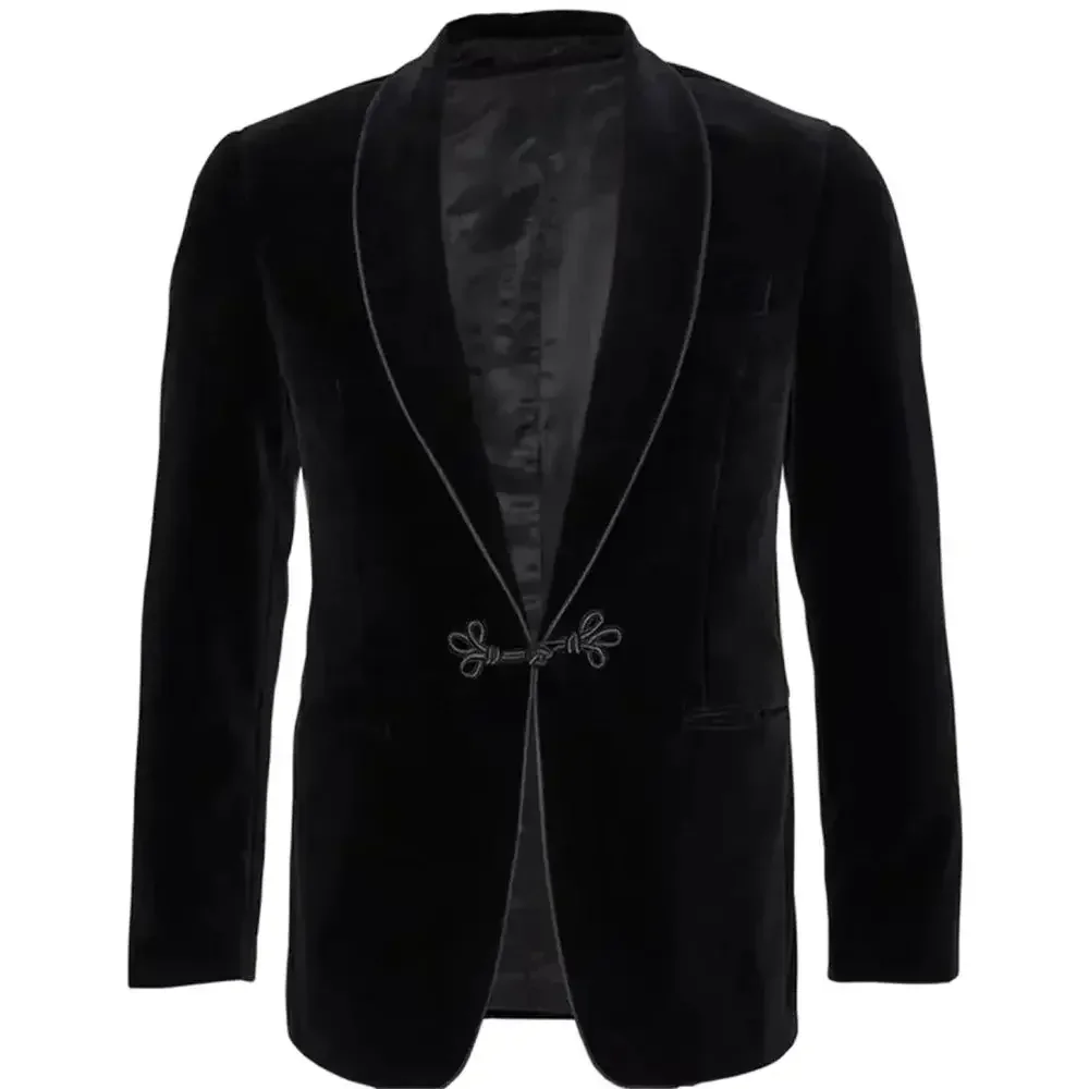 

Slim Fit Black Velvet Men Blazer 1 Piece High Quality Shawl Lapel New Arrival Slim Formal Male Jacket
