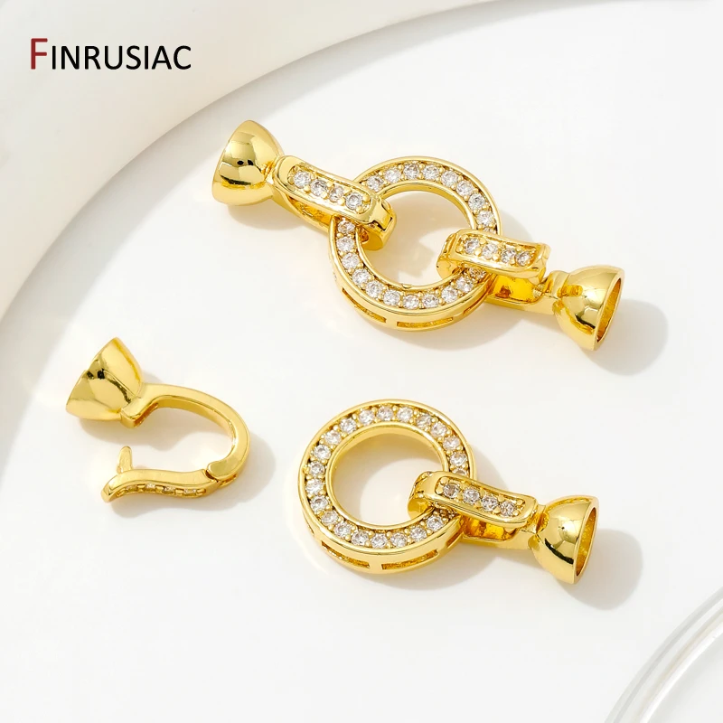 18K Gold Plated Inlaid Zircon Round Connector Clasps For Bracelet Making,End Caps Fastener Clasps Handmade DIY Jewelry Making