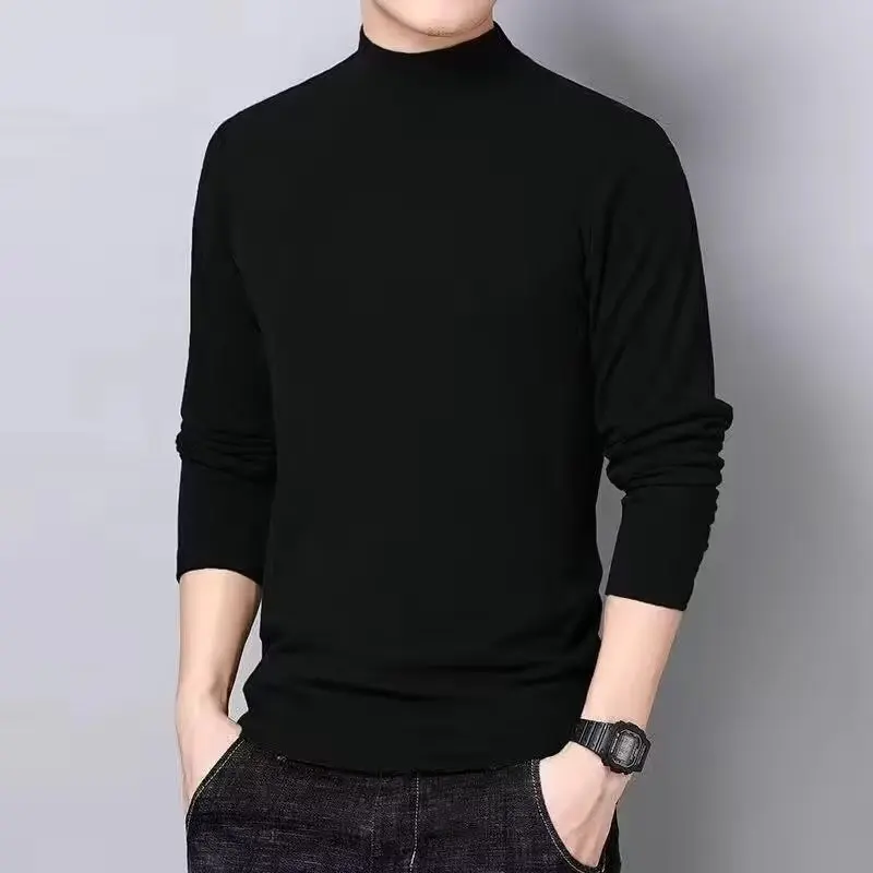 Men's Bottoming Shirt Fleece Half High Collar Blouse Casual Top Thermal Underwear Stretch Base Layer Breathable Thermo Pullover