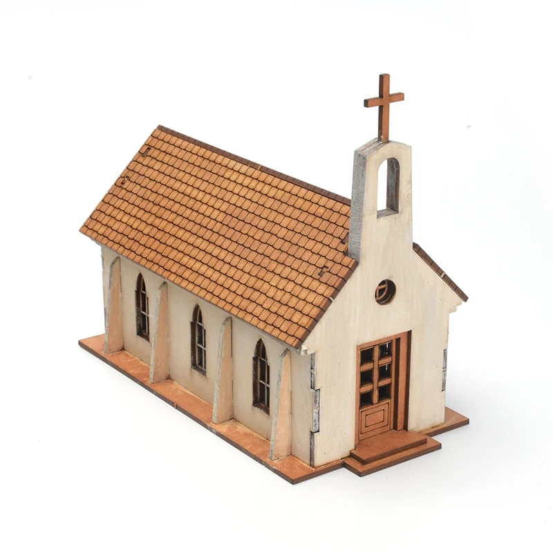 Model drewniany do samodzielnego montażu, scena z europejskim i amerykańskim domem kościelnym w skali 1/72, ozdoba, prezent DIY, rękodzieło.