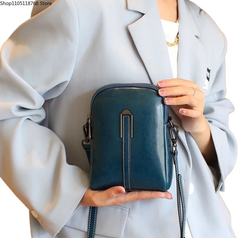 

Летняя сумка для телефона, женская сумка через плечо из масляного воска из воловьей кожи, модная и повседневная маленькая сумочка на плечо