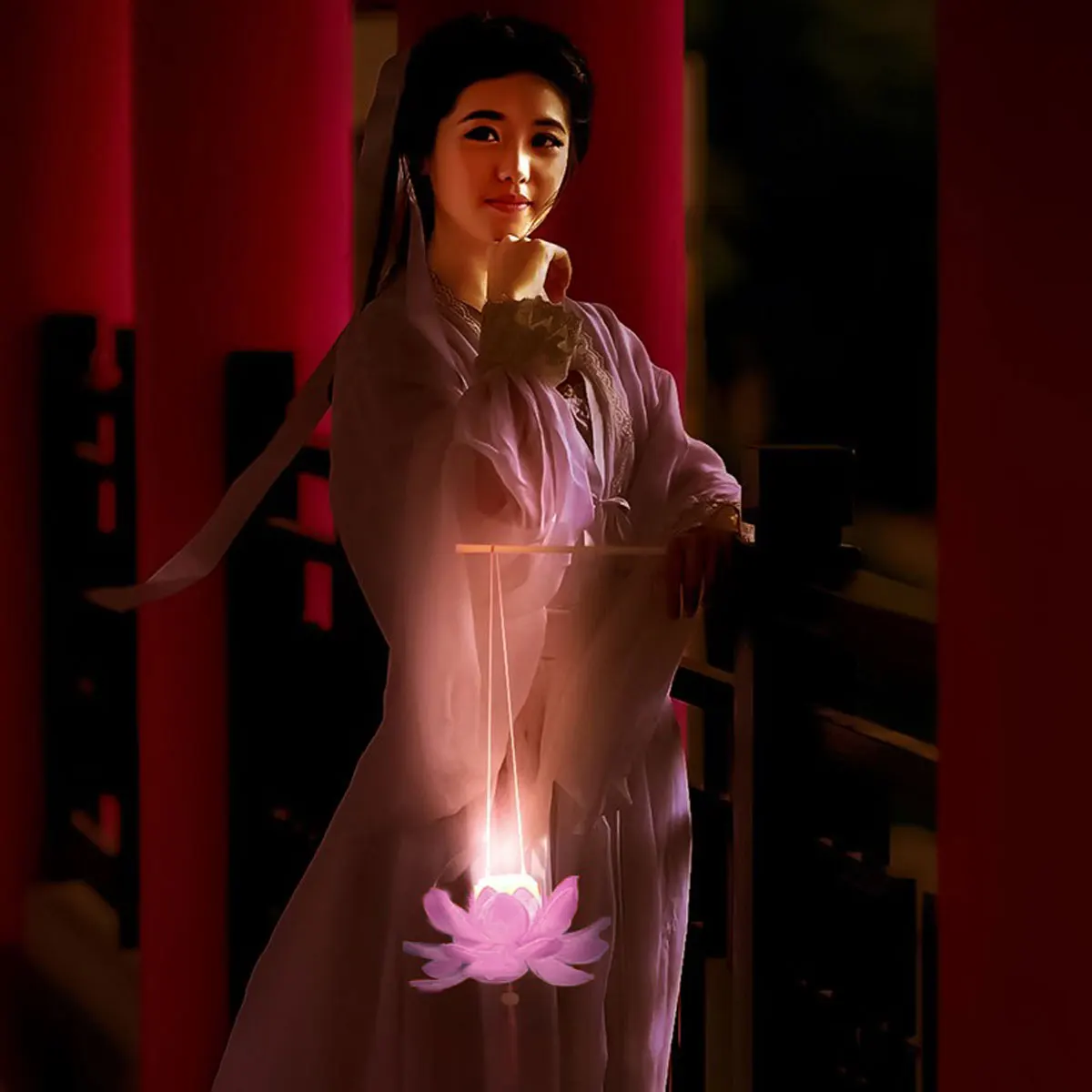 

Lotus Lamp Lantern Props Lovely Shape Light Handheld Portable Lights Decor for Blessing