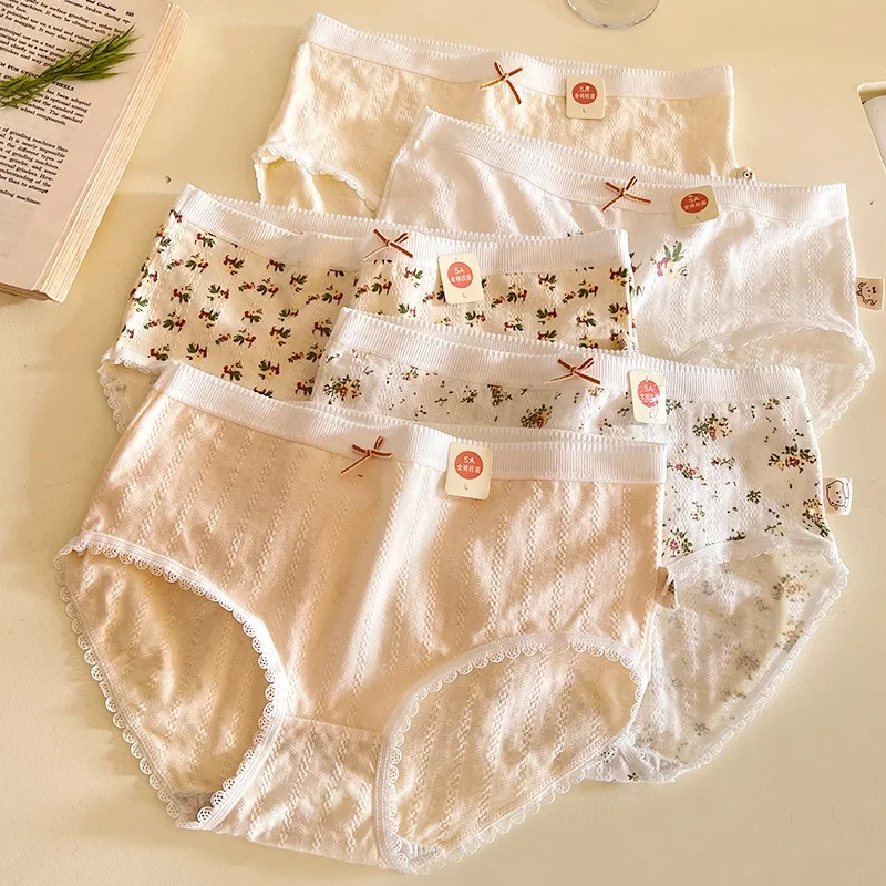 

5PCS Teens Girls Cotton Antibacterial Panties Maiden Cute Print Briefs Thin Breathable Soft Underwear 8+y Young Children Clothes