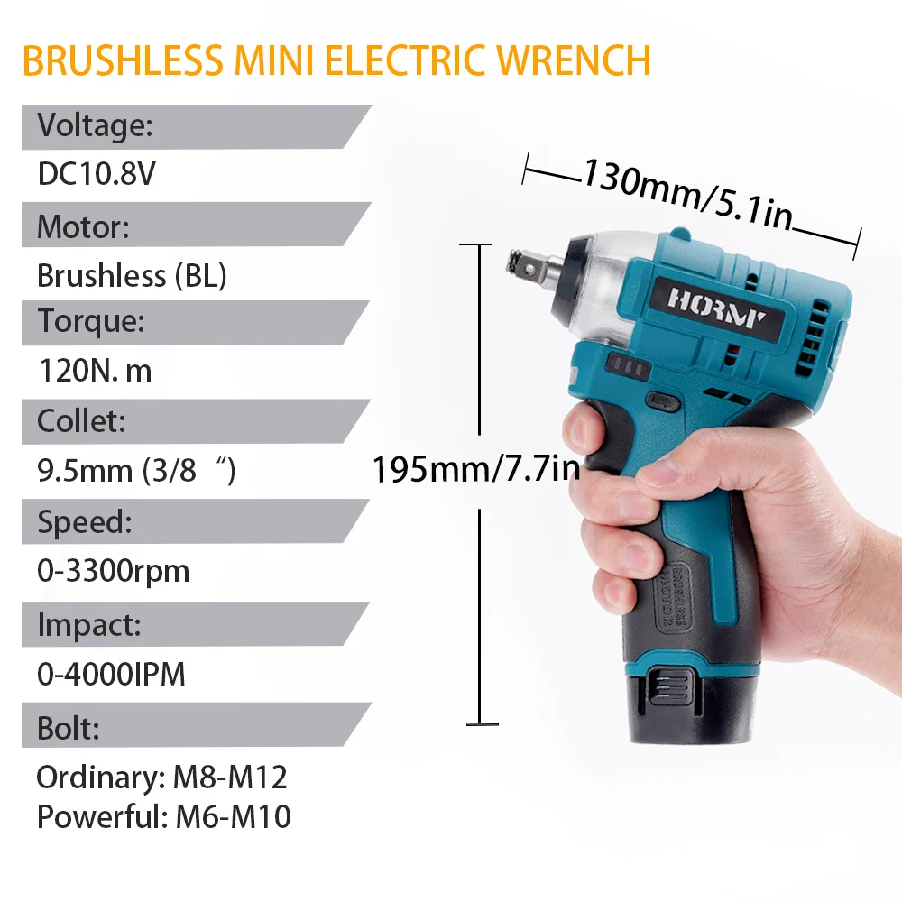10.8V Brushless Electric Wrench 120NM 3/8 Ratchet Wrench Angle Drill Screwdriver Impact Driver Removal Screw Nut Car Repair Tool