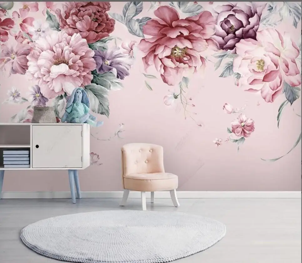 Custom size mural hand-painted peony garden flowers decorative painting living room bedroom flower background wall 3d wallpaper