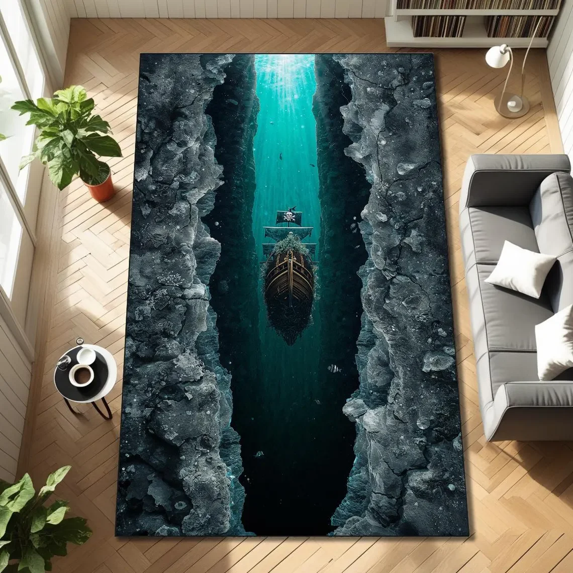 

Deep Abyssal Fissure Sunken Ship Carpet 3D Illusion Rug 2D Printing Gaming Room Living Room Bedroom Home Carpets Lounge Room