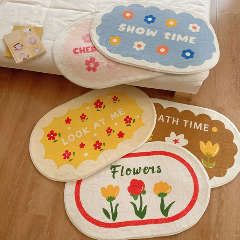 2022 Small Carpet Tapis Korean Wind Fresh Flowers Water Absorption Non-Slip Simple Lovely Bedroom Living Room Door Necessary