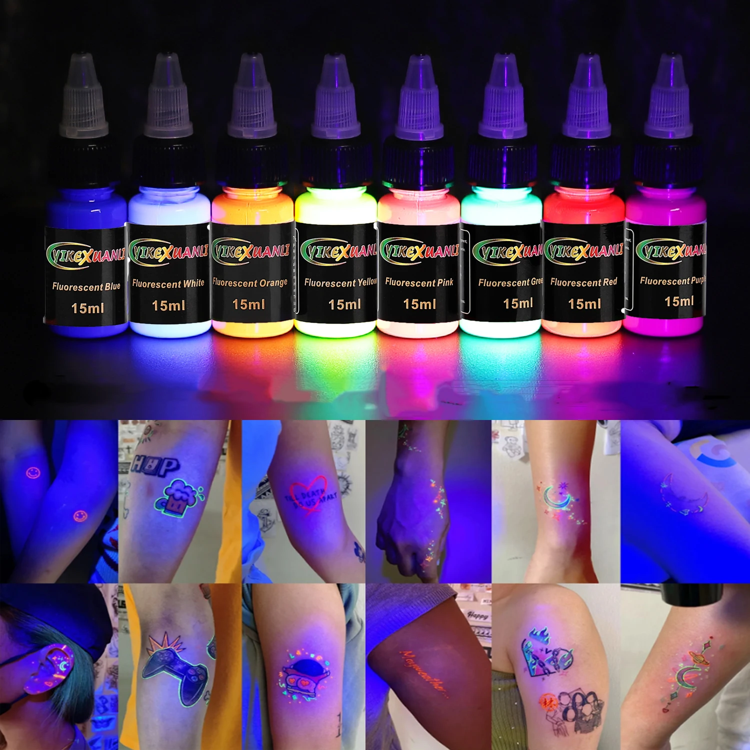 8pcs 15ml bottle professional fluorescent tattoo ink purple UV ink tattoo body painting pigment Professional Supply For Body Art