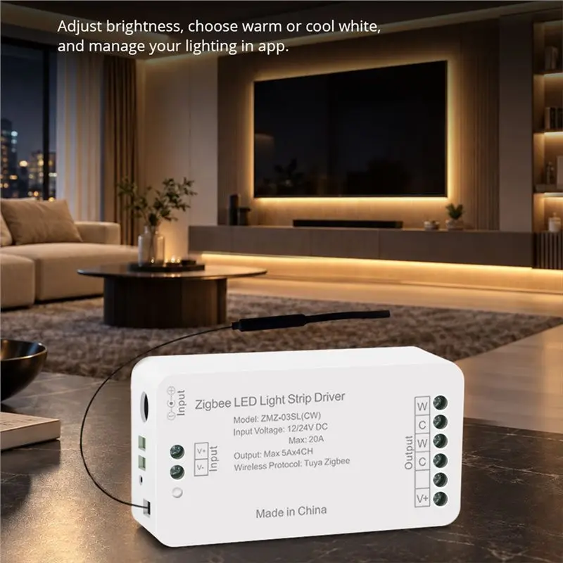 Zigbee CW LED Light Strip Driver 12/24V 20A Max Power CCT Dual-White Dimming Works For Tuya Homekit Alexa Smartthings APP-AT36