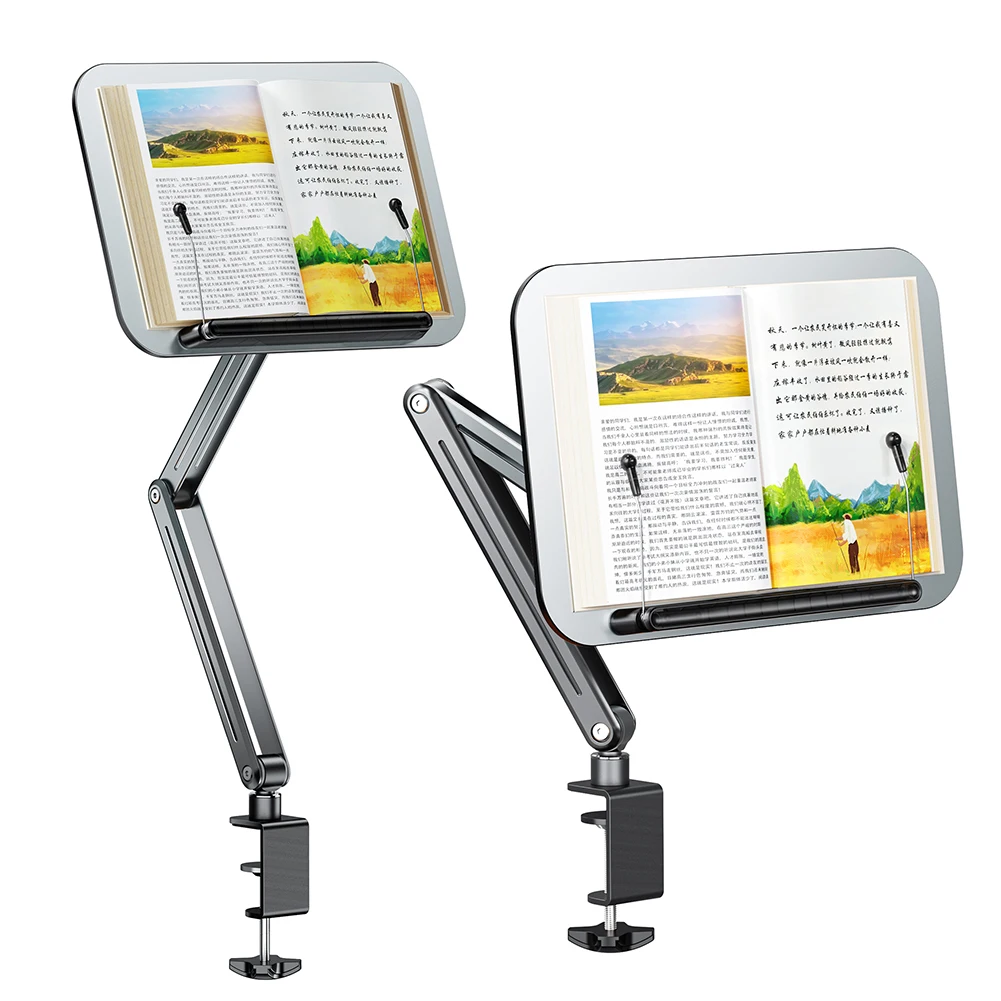 Desk Clamp Cookbook Stand Adjustable Recipe Book Holder Reading Book Bracket for Laptop Recipe Textbook