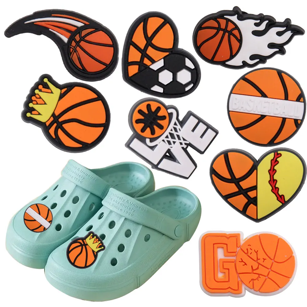 New Arrival 1pcs PVC Sport Shoe Charms Fit Wristbands Football Ball Soccer Baseball Hole Slipper Decoration Shoe Accessories