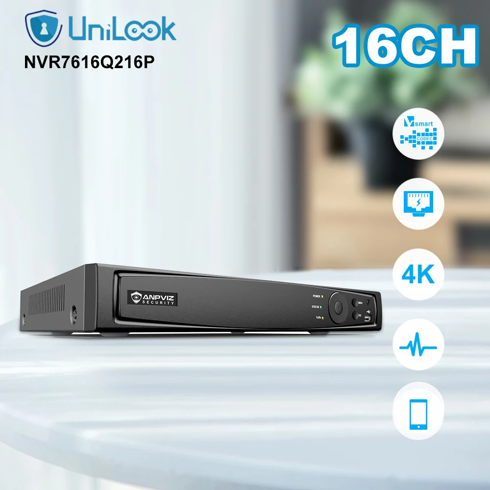 

UniLook 4K 16CH POE NVR Hikvision OEM NVR DS-7616NI-Q2/16P Network Video Recorder IP Camera CCTV System HD Video Output P2P View