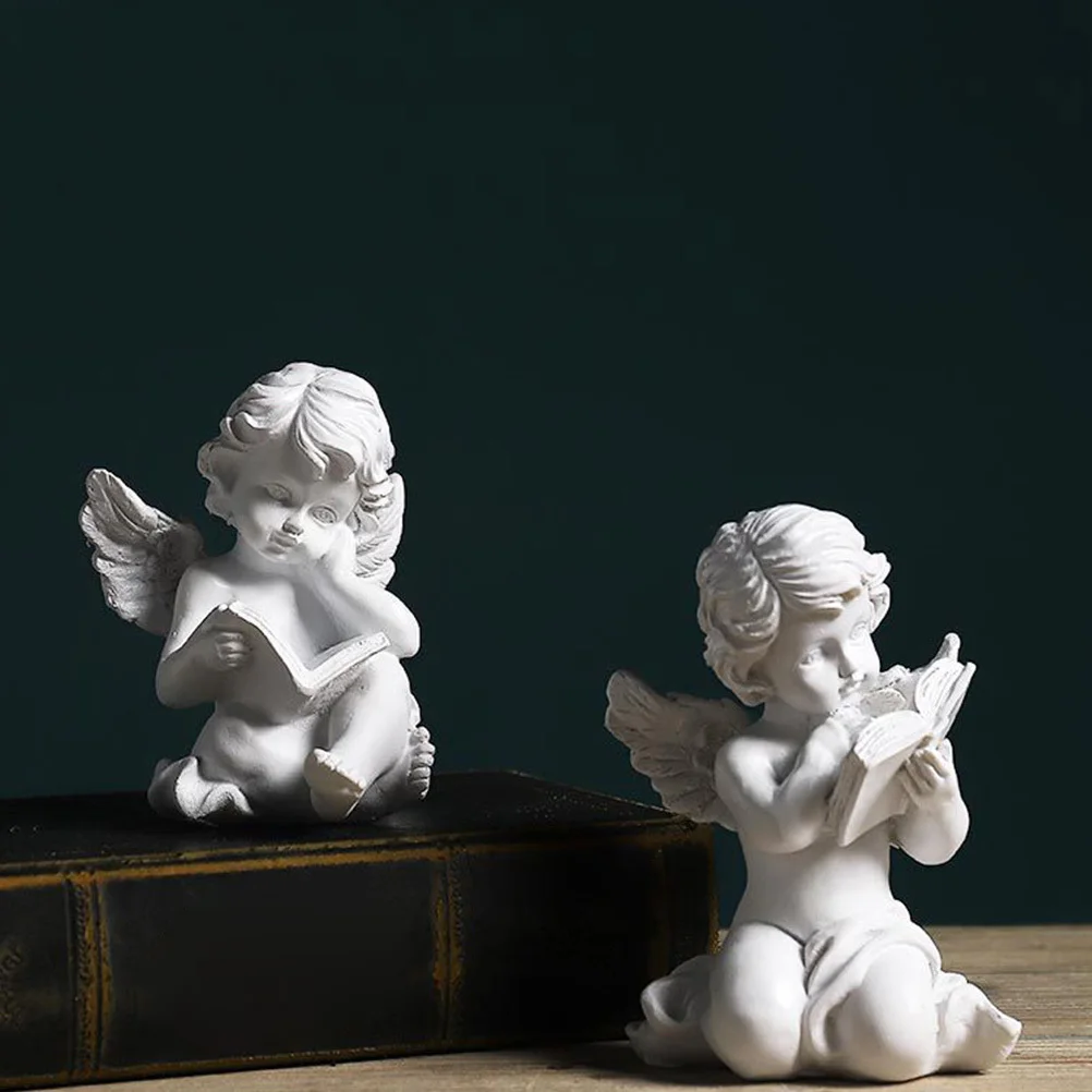 

2Pcs Resin Angel Sculpture Delicate Desktop Decor Ornament Resin Craft Home Decoration Angel Figurine Home Ornament