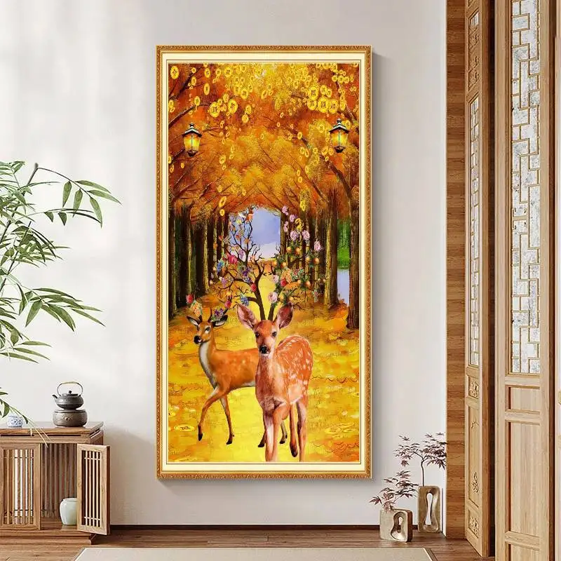 

Lucky Golden Forest Main Road Porch Sitting Room Canvas Painting Decorative Sofa Wall Hanging Color Self-adhesive Art Picture