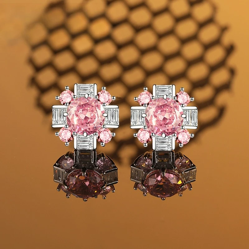 

Роскошные женские серьги из платины PT950 с искусственным драгоценным камнем, папалача, розовые женские серьги, ледяной цветок, стиль принцессы