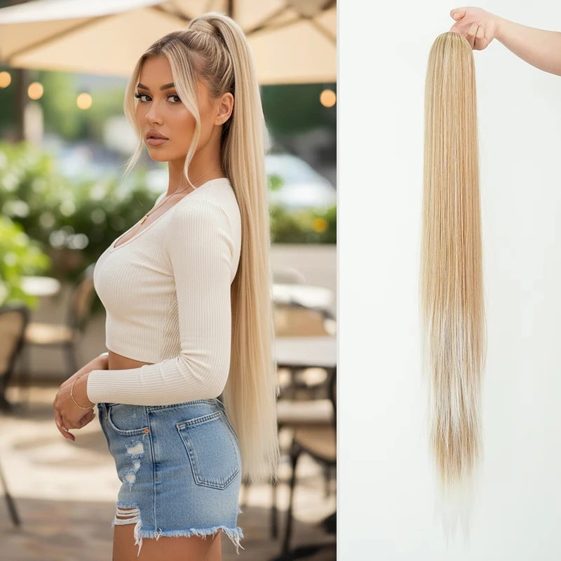 

Drawstring Ponytail Extension Straight KP4020 Golden Brown Mix Blonde Clip In Ponytail Hair Extensions Hairpieces For cosplay