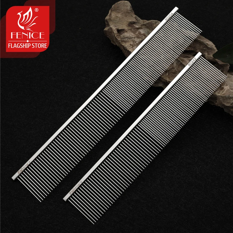 Fenice Professional Anti-Corrosion Grooming Comb For Dogs Cats Tapered Stainless Steel Pins Pet Grooming Supplies