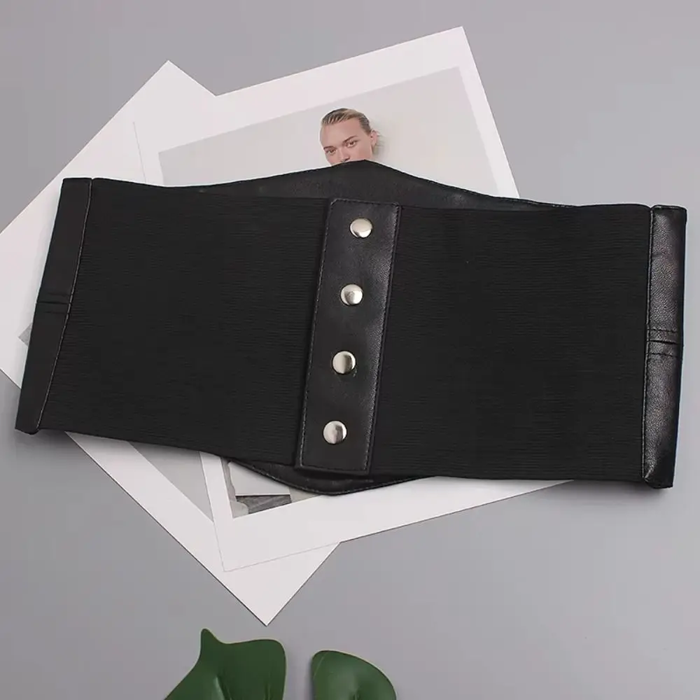 فستان بسيط من جلد البولي يوريثان مقاس كبير بحزام خصر عالي وحزام خصر نسائي وحزام خصر عريض