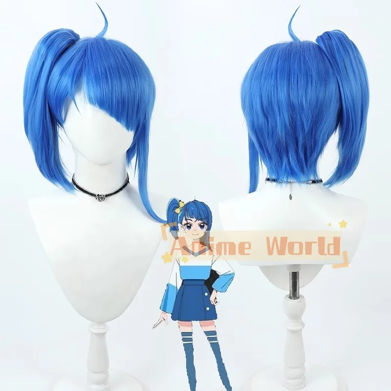 Sora Harewataru Cosplay Pruik Mooie Cure Blue Short Pigtail Hittebestendige Synthetische Hair Halloween Party Carnaval + Gratis Pruik Cap