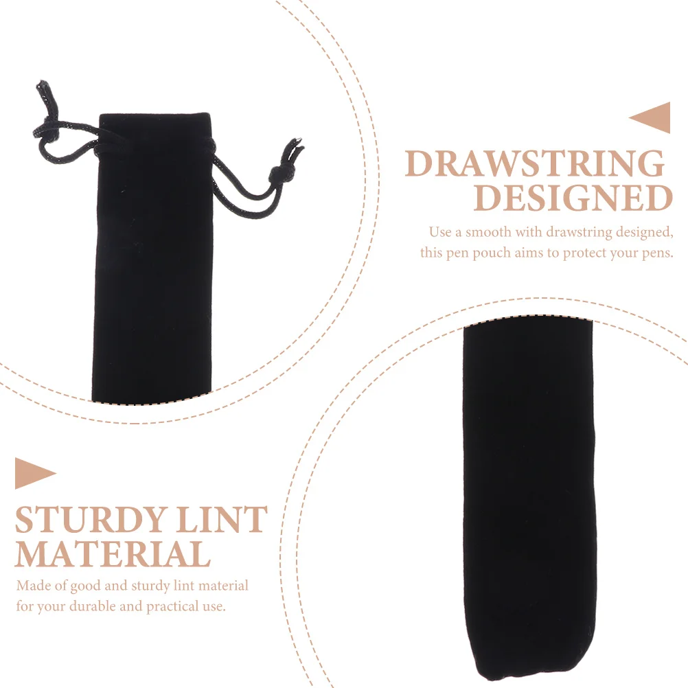 

5pcs Velvet Pen Case Single Holder Pouch Flannelette Bag Notebook Gift Black Drawstring Practical Storage Protective
