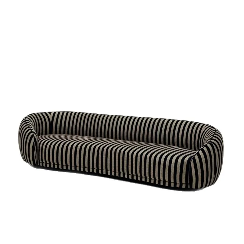 

Retro designer light luxury curved sofa model room black and white striped cloth multi-person special-shaped living room sofa