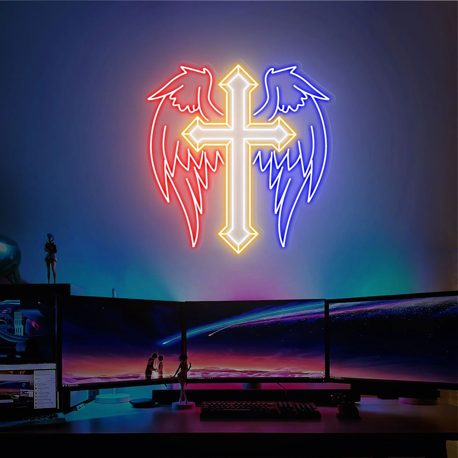 Cross With Wing Neon Sign custom Size and Color Neon Lights Decor Game Room Wall, Decor Home Personalized Gifts From Fanyssineon