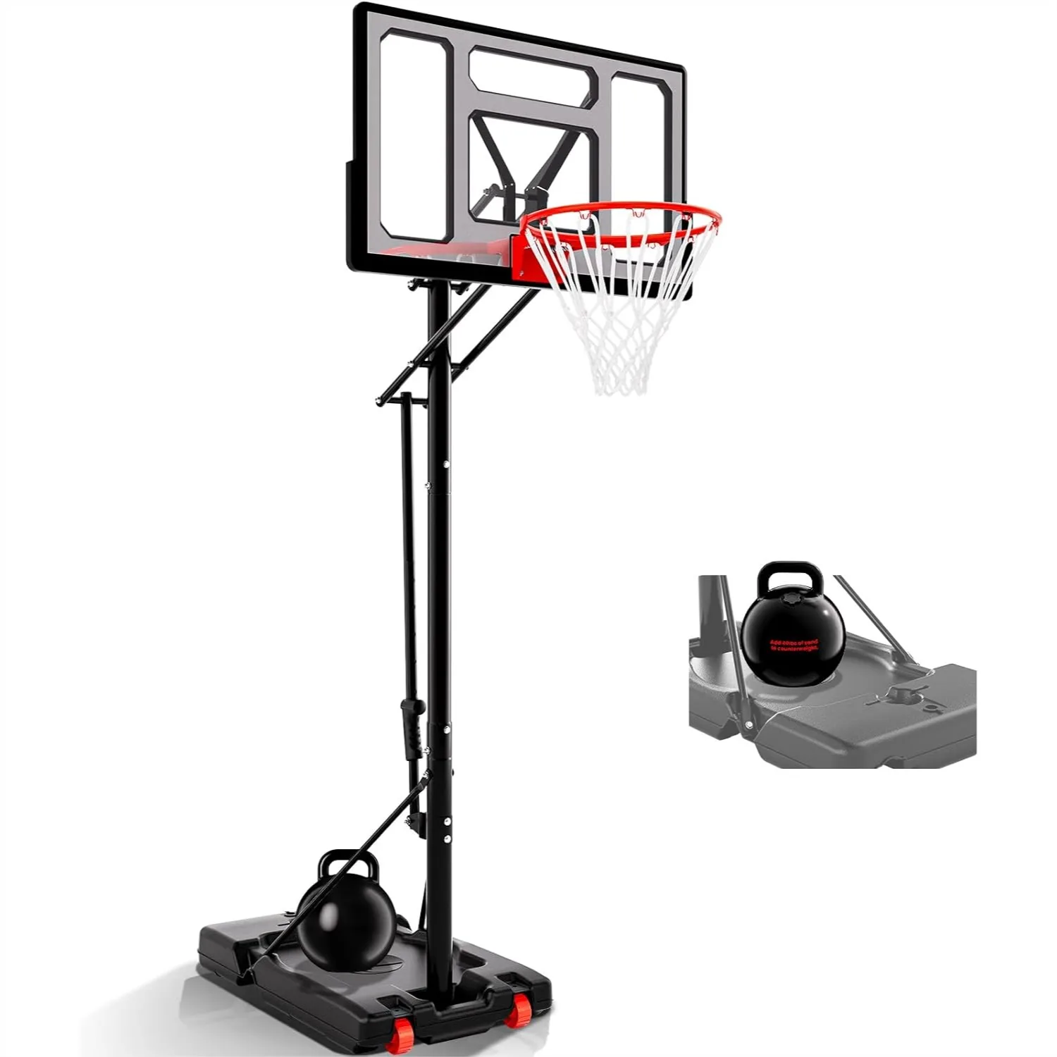 

Basketball Hoop with 40/44/48 Inch Backboard, 4.8-10FT Height Adjustable Goal System with Wheels for Adults