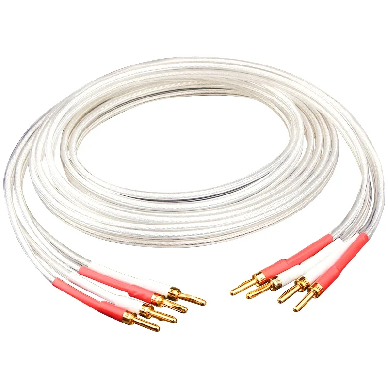 2 Core OCC Silver-plated Speaker Cable Gold Plated Banana Plug HiFi Audio Amplifier LoudSpeaker Wire Center Surround Cables