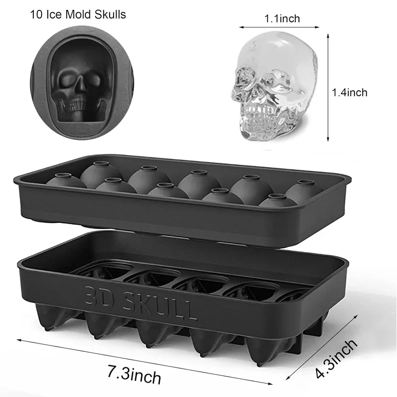 10 Cavity Skull Chocolate Silicone Molds 3D Halloween Skeleton Head Chocolate Candy Cake Decoration Mold Creative Ice Cube Tray