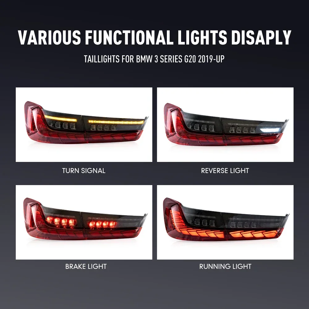 زوج من أضواء خلفية LED لسيارات BMW 3 Series G20 2019-up DRL عكس الفرامل إشارة دوران السيارة الخلفية الذيل ضوء الجمعية التوصيل والتشغيل