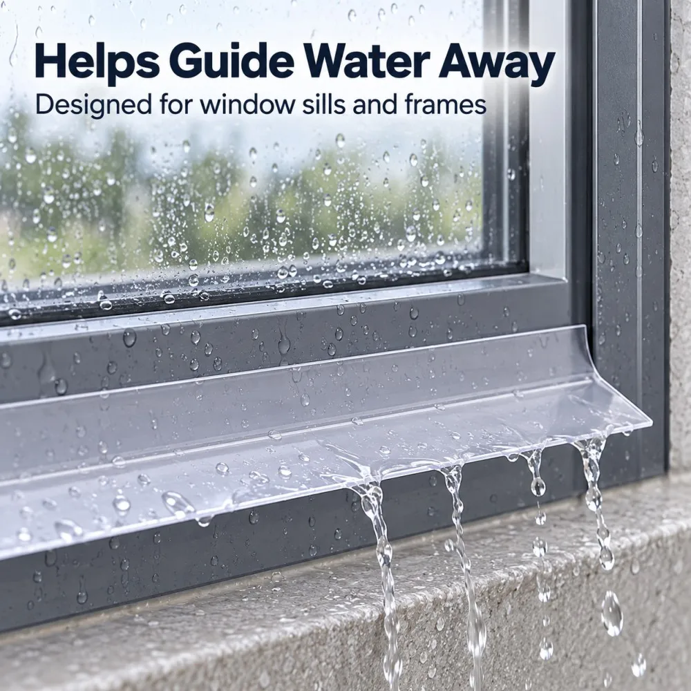 1M Bendable Door Rain Drip Guard Self-adhesive Flexible Rubber Tilted Style Over Door and Window Drip Cap Rain Black Transparent