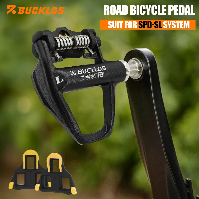 

Педали для велосипеда BUCKLOS Titanium, самоблокирующиеся, для шоссейных велосипедов, совместимые с системой SPD-SL, алюминиевая платформа, нейлоновые педали.