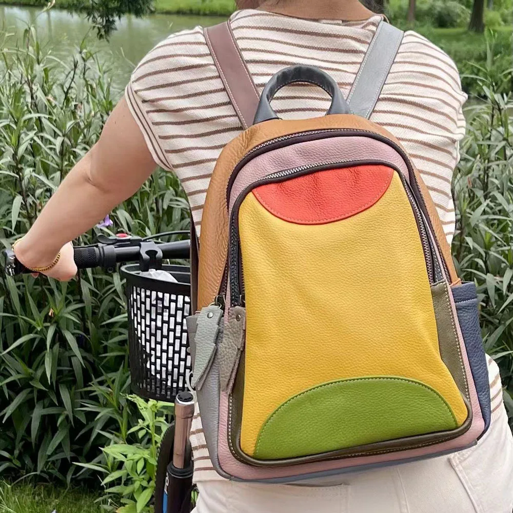 

Daily Genuine Leather Backpack Woman Patchwork Real Cow Leather Shoulder Bags Fashion Ladies Cowhide Travel Bagpack