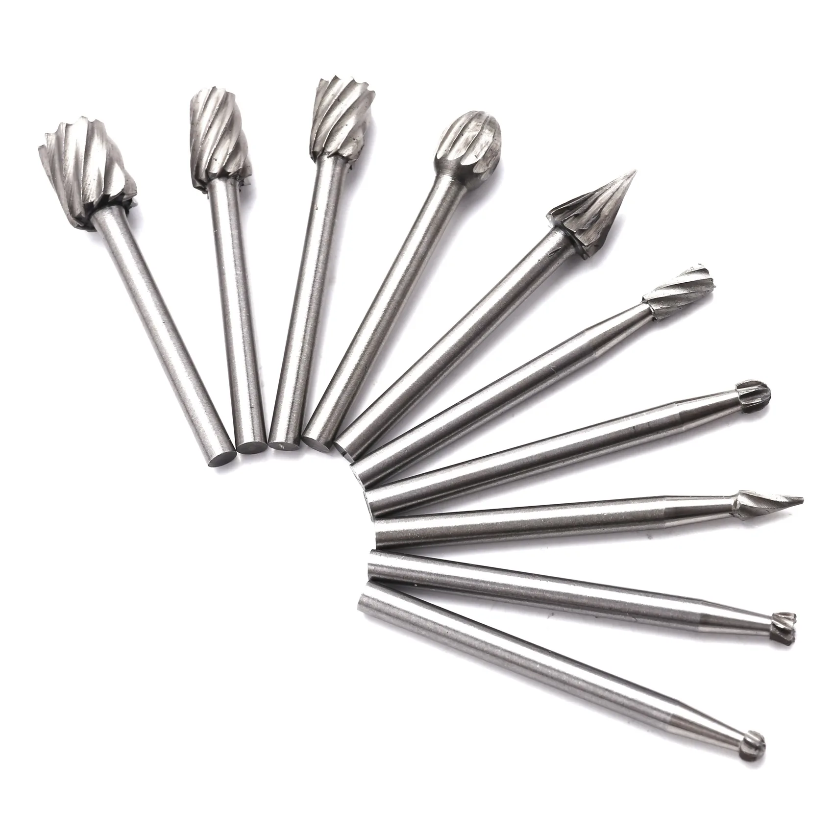 ✼10pcs HSS Tungsten Carbide Rotary Cutting Burr Set Grinder Bit 1/8 inch (3mm) Shank Woodworking Carving Tools