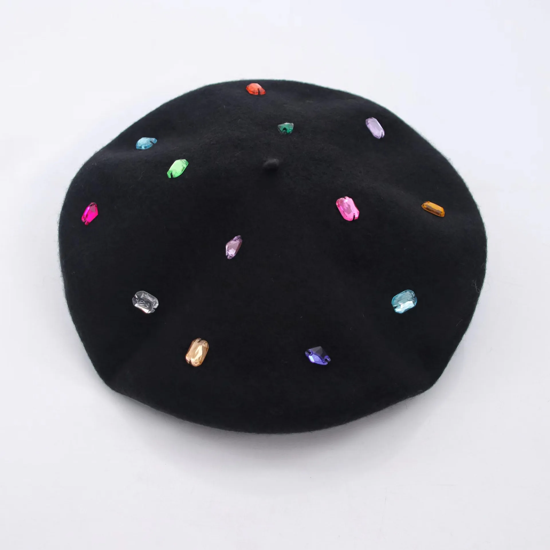 COKK Winter Hat Women Wool Beret Painter Cap Rhinestone Beads Beret Femme Boina Gorro Chapeau Femme Black White Wholesale New