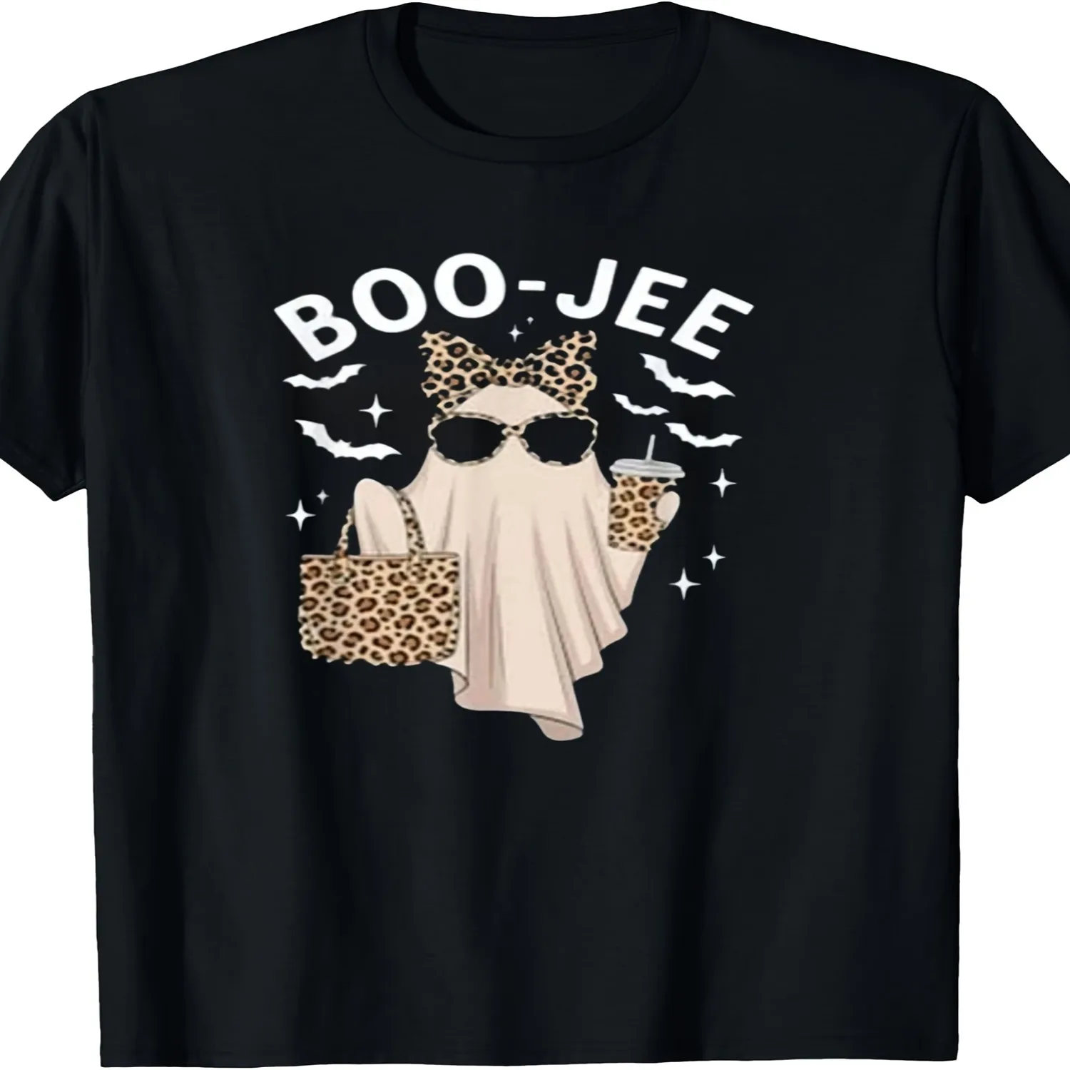 Coquette Leopard Ghost Coffee Boo-Jee Halloween Boujee Ghost T-Shirt Image 1 of 4 Graphic Tee, Vintage Style Tee,