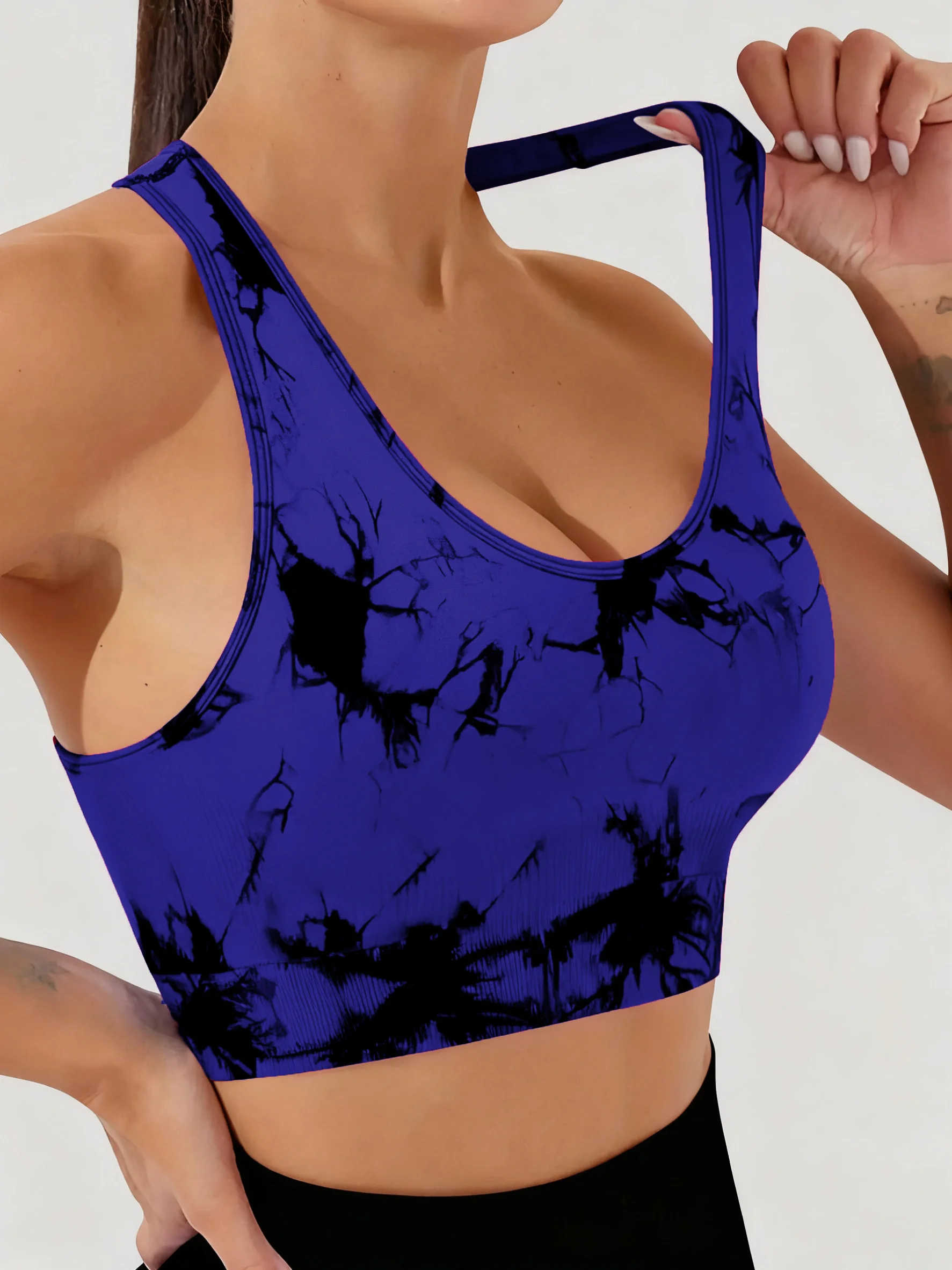 Women's Sports Tie-Dye Seamless Underwear and Shorts Suit, Women's Stretch Leggings, Tummy Control, Butt-Lifting, Peach Butt view 5