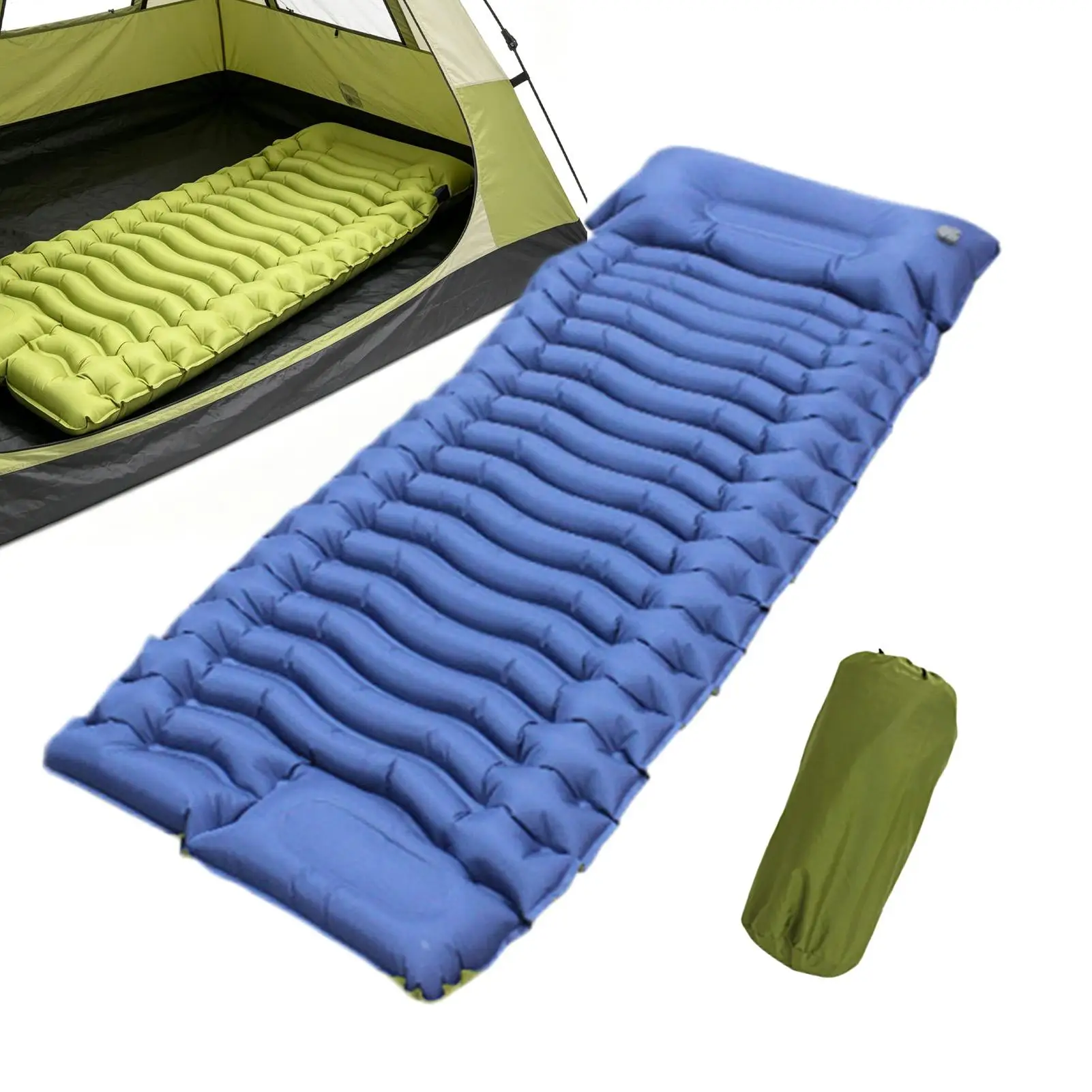 Air Mattress Self Inflating Roll Up Pad Portable Camping Sleeping Mat Foot Pump Travel Outdoor Tent Floor Car Couch Compact
