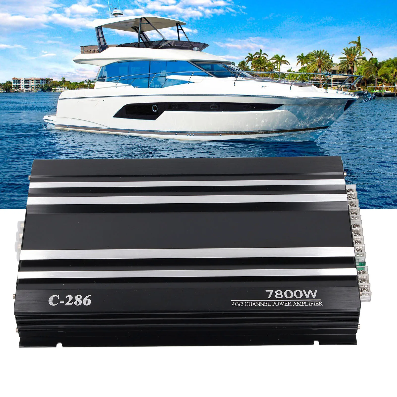 Car Stereo Amp Car Amplifier 7800W 4 Channels Class  Aluminum Alloy Pure Bass Power Amp for  12V Truck Boat UTV Motorcycle