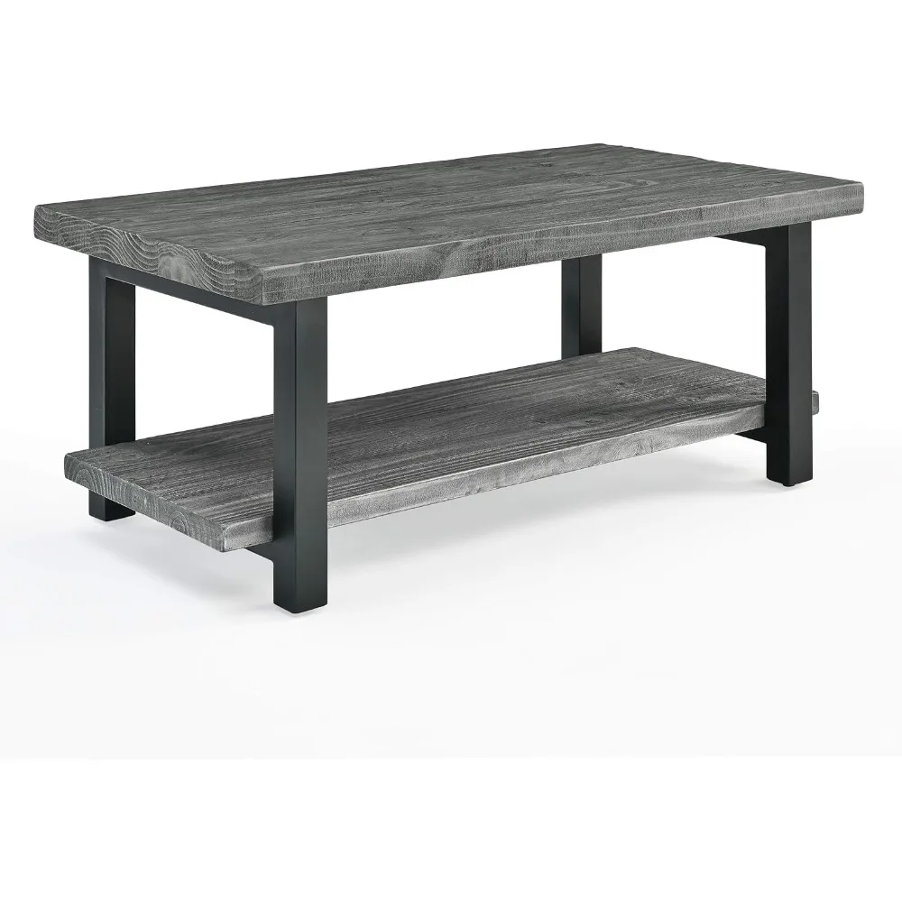 

42" Metal and Reclaimed Wood Coffee Table, Slate Gray