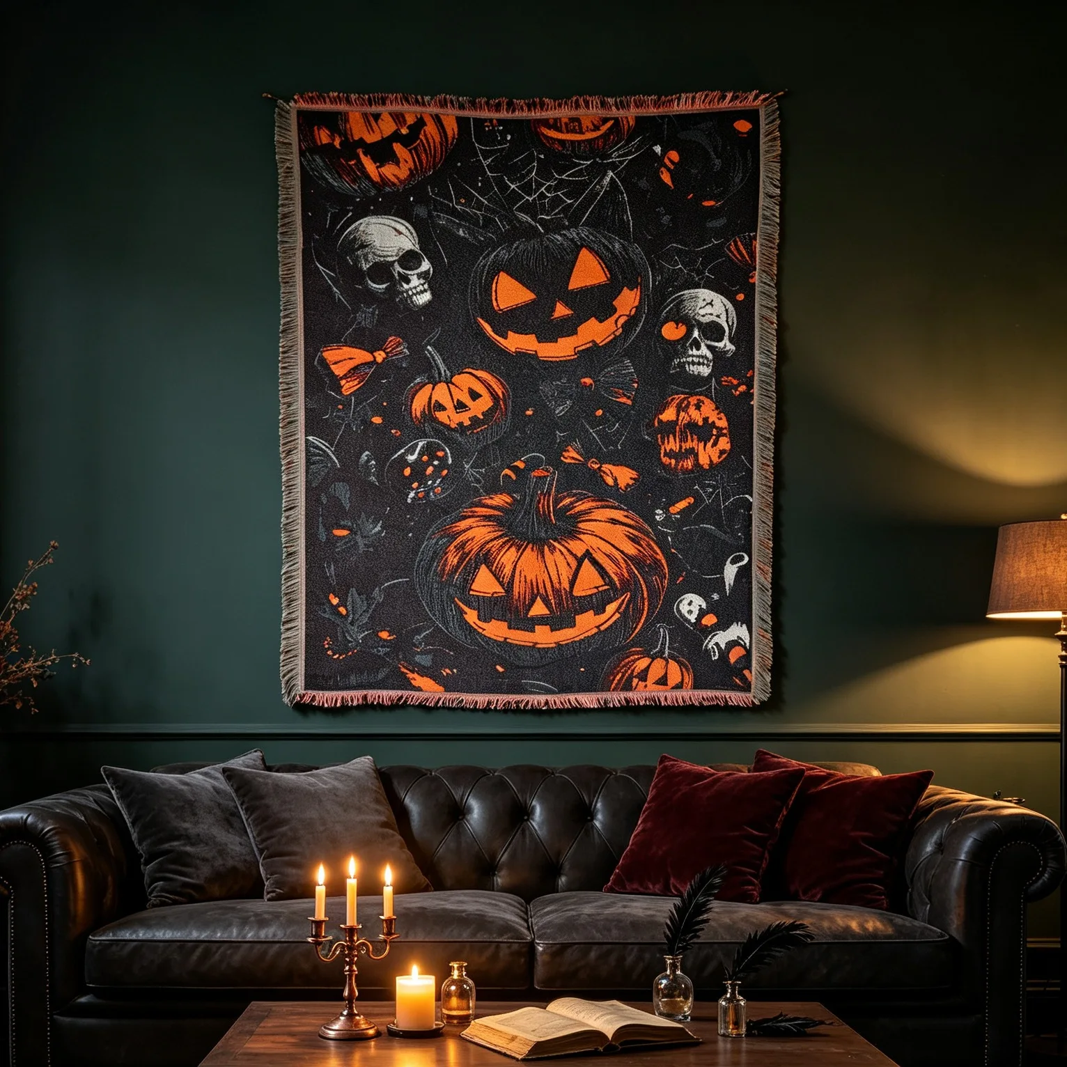 Halloween Pumpkin Skull Camping Woven Blanket Sofa Towel Chair Cover Wall Decor Tapestry Carpet Hanging Carpet Travel Picnic Mat